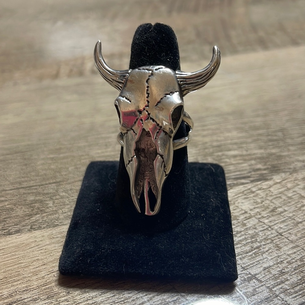 Solid Sterling Silver Custom Steer Head Ring/Scar… - image 1
